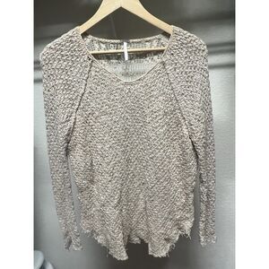 Free People Womens M Brown Long Sleeve Open-Knit Pullover Sweater Cropped Back